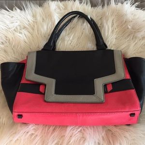 Vince Camuto black gray and pink satchel